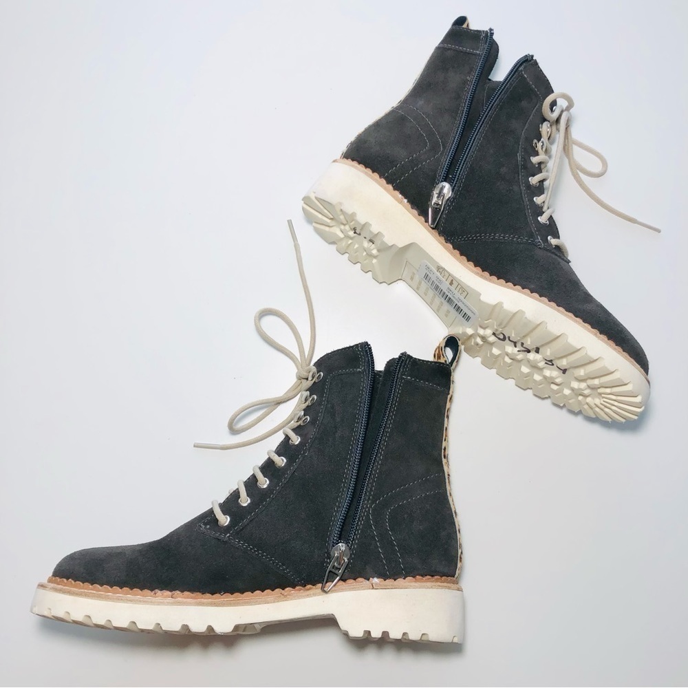 NEW Dolce Vita Avena Leopard Detail Combat Boots in Anthracite Suede size 6.5 - Picture 9 of 14